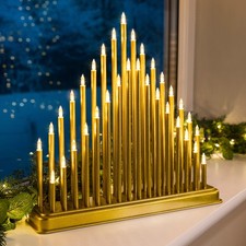 Gold Christmas Candle Bridge Tower 33 LED Window Light Decoration With Timer