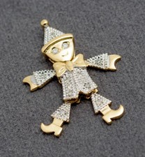 Vintage 9ct Yellow Gold & Diamond Marionette/Clown Articulated Pendant