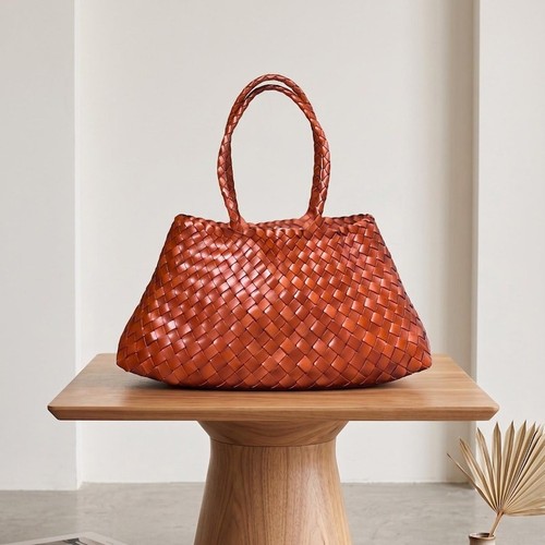 Handwoven genuine leather tote - handwoven,