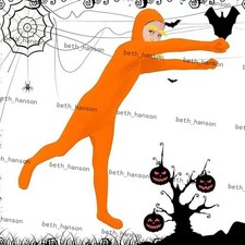 Adult Kids Spandex Costume Orange Full Body Invisible Morph Suit Party Halloween