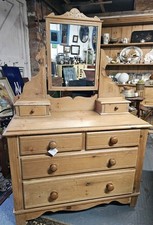 Antique Pine Dressing Table Drawers Tilt Mirror Wash Stand