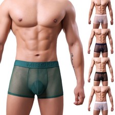 Lightweight Men's Underwear with Bulge Pouch and See Through Mesh Look