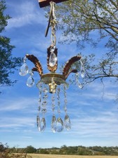 Chandelier Brass Small Petite French Crystal REWIRED Tested Working Unique