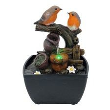 Two Robin Birds Water Feature Fountain Indoor LED Meditation Fantasy Resin Decor