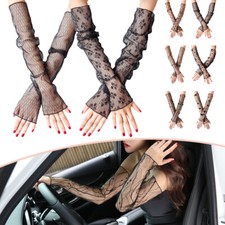 Women Long Fingerless Lace Gloves Summer Anti-UV Driving Arm Sleeve Party Gloves