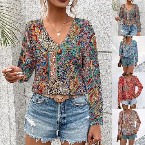 Womens boho floral neck - boho, v-neck