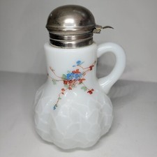 Dithridge and Co. ALBA Syrup Jug Milk Glass w/Enameled Flowers circa 1892