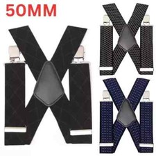 MENS RIDER BRACES X SHAPE HEAVY DUTY 50MM WIDE STRONG CLIPS ELASTIC SUSPENDERS