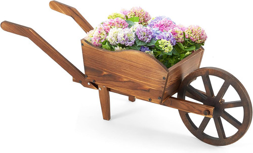 Wooden wagon flower planter - wooden,