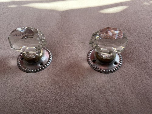 Pair old vintage faceted glass - old,