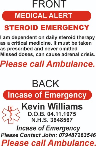 Steroid medical alert - medical,