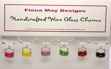 Wine Glass Charm Rings HANDBAGS made with Preciosa set 6 birthday mothers gift