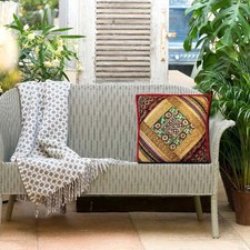 30" STUNNING BEADED SARI MOTI PEARL DECORATIVE THROW BED CUSHION PILLOW COVER