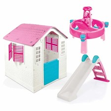 Playhouse For Toddlers With Water Slide And Sand Table With Accessories PINK UK