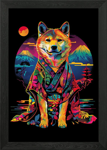 Akita dog kimono framed - akita,