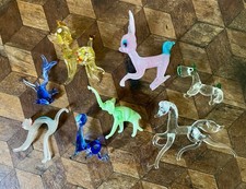 8 Vintage Miniature Lampwork Glass Art Animals Job Lot Murano Elephant Dog Cat