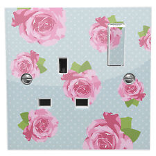 Set of 2 Blue Shabby Chic Pink Roses Power Socket Sticker vinyl skin cover decal