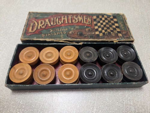 Antique wooden draughts set - wooden,