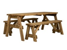 Wooden Picnic Bench Set Outdoor Garden Furniture, Victoria Rounded Compact