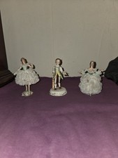 3 Vintage Irish Dresden Porcelain Lace Figurines