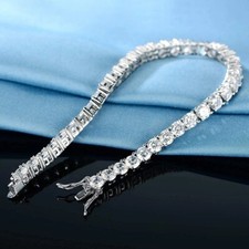 9ct Tennis Bracelet White Gold Diamond Test Pass Lab-Created VVS1/D LED Box 18cm