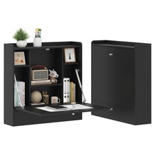 Wall-mounted Drop-leaf Table Folding Floating Laptop Desk w/5 Storage Shelves BK