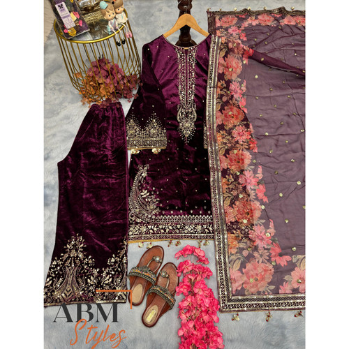 Designer velvet salwar kameez - velvet,