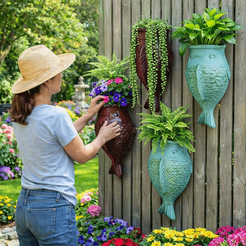Wall hanging fish flowerpot - hanging,