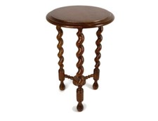 Vintage Carved Wooden Barley twist  tripod Pedestal plant stand Side table Bonsa