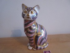 Royal Crown Derby Blue Imari Seated Cat with Silver Stopper