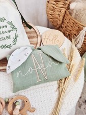 Personalised Embroidered Bunny Baby Comforter, Organic Muslin New Baby Gift