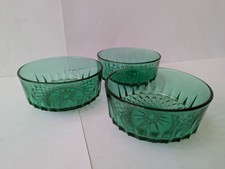 Set of 3 Vintage Arcoroc France Green Glass Bowls Starburst Pattern