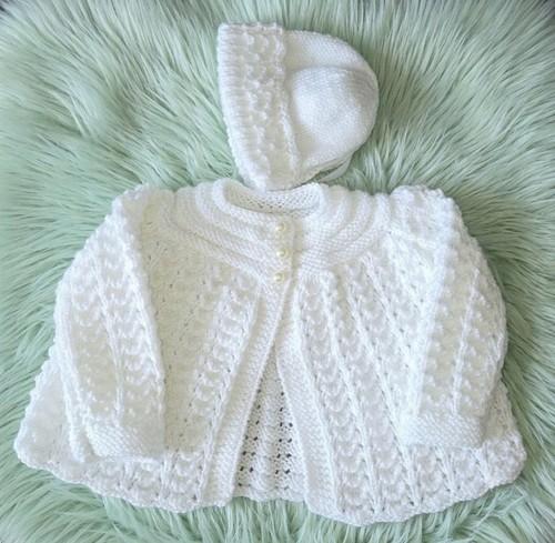 Hand knitted baby set - hand, white