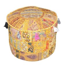 Bohemian Patchwork Pouf Cover Ottoman Ethnic Decor Indian Pouffe Foot Stool 18"
