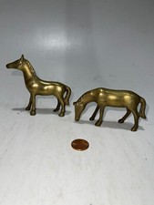 Vintage Brass Horse Set Of Two Standing + Grazing