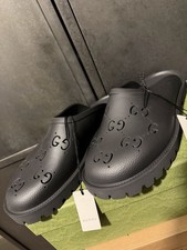 Gucci Mens Black GG Monogram Rubber Mules Size 14UK/15US