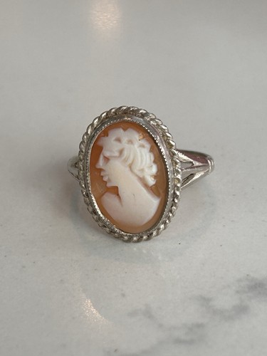 Vintage silver cameo - ring, size