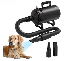 PawHut 2200W Dog Hair Dryer Pet Grooming Blaster Blower Dryer 3 Nozzles, Black