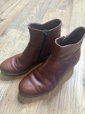 ECCO Women’s Brown Leather Ankle Boots Size 39 UK6 Zip Comfort Walking Winter