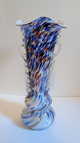 Art glass vase red blue - art,