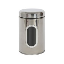 Tea Coffee Sugar Canister Steel Windowed Food Container Airtight Kitchen Caddy