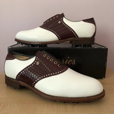 NEW FootJoy Classics White Leather Burgundy weave saddle golf shoes Men's 11D