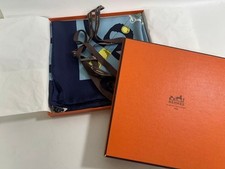 HERMES Eperon d'Or Carre 90 Silk 100% Scarf Blue W/Tags Box Used.