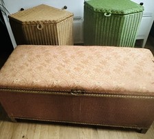 Vintage Lloyd Loom & Lloyd Loom-Style Laundry Baskets + Blanket Box 1940s–1960s