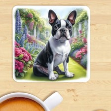 Boston Terrier Dog Coaster, Watercolour Print,  Gift, Present