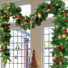Christmas Garland with Lights,Battery Operated Lighted Garland Fireplace Decor