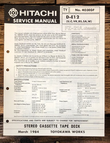 Hitachi e12 cassette - cassette, service