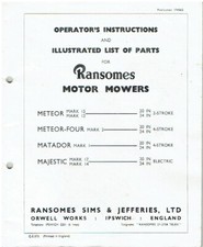 RANSOMES METEOR Mk12/15 MATADOR Mk1 MAJESTIC Mk14/17 OPERATORS MANUAL/PARTS LIST