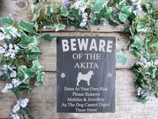 Humorous Beware Of The Akita  Dog Slate  Door Gate Plaque Sign