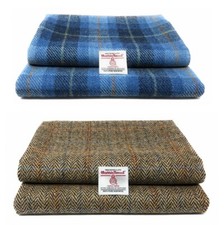 Harris Tweed Fabric Blue Tartan or Brown Herringbone 100% Wool Various Sizes